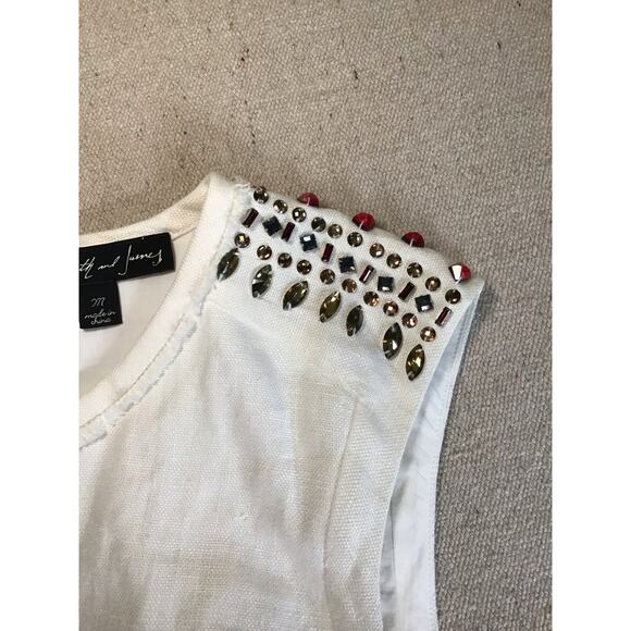 Elizabeth & James Women Bejeweled shoulder  Linen Sleeveless Cropped Top Sz Med - Picture 8 of 12